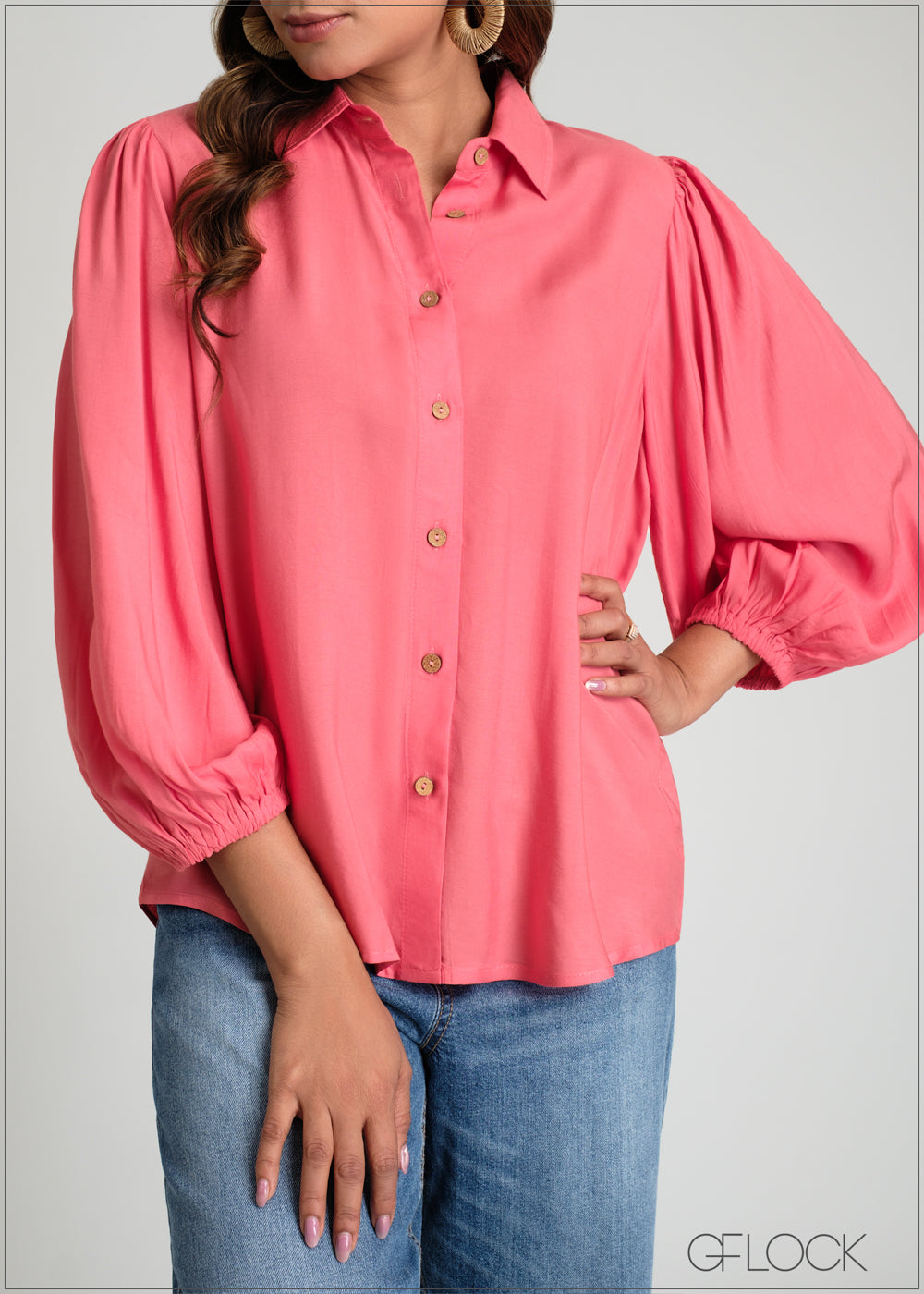 Regular Collar Puff Sleeve Top - 100425I