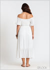 Off Shoulder Smocked Dress - 211024