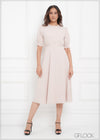 Round Neck Puff Sleeve Midi Waisted Dress - 150923