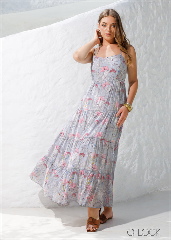 Floral Layered Midi Dress - 210224