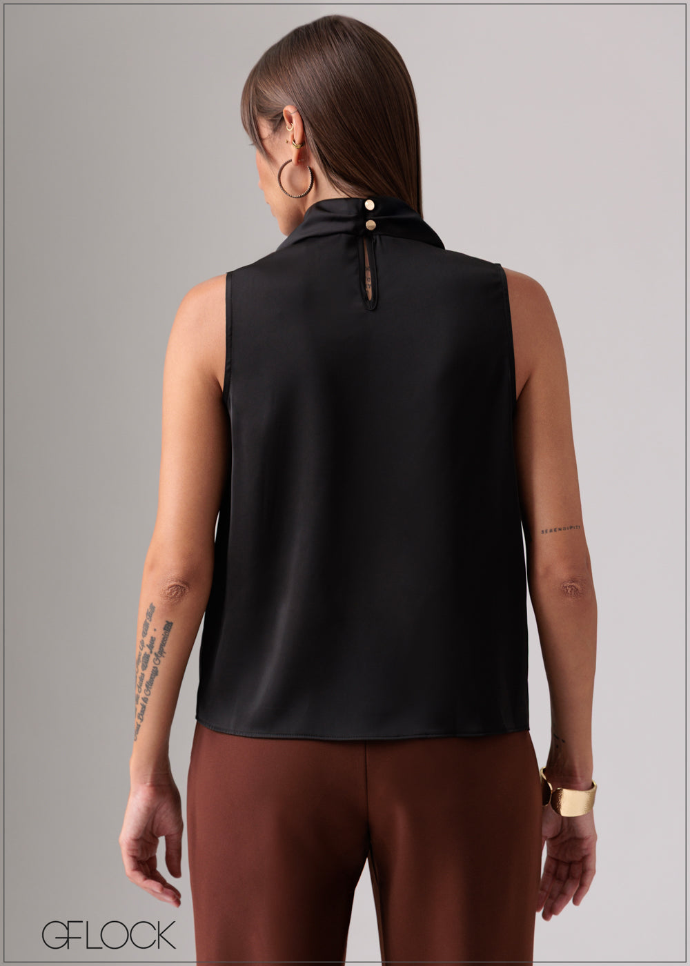 High Neck Sleeveless Cowl Top - 120126
