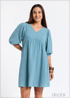 V-Neck Midi Dress - 121124