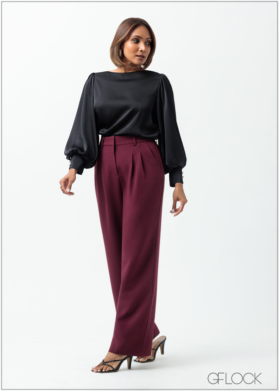 Bishop Sleeved Cuff Detailed Satin Top - 160625