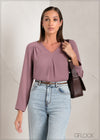 Long Sleeve Top With V-Neck - 061223