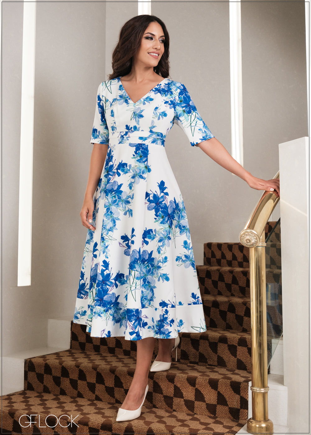 Short Sleeved V-Neck Midi Dress - 271023