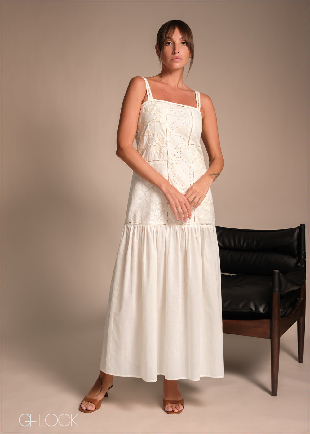 Strappy Lace Mix Midi Dress - 231225