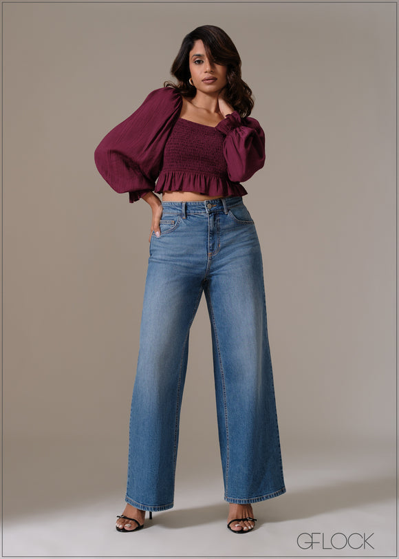 Puff Sleeve Smocked Top - 111225