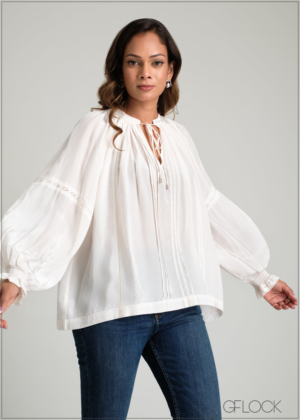 V-Neck Lace Blouse - 100425I