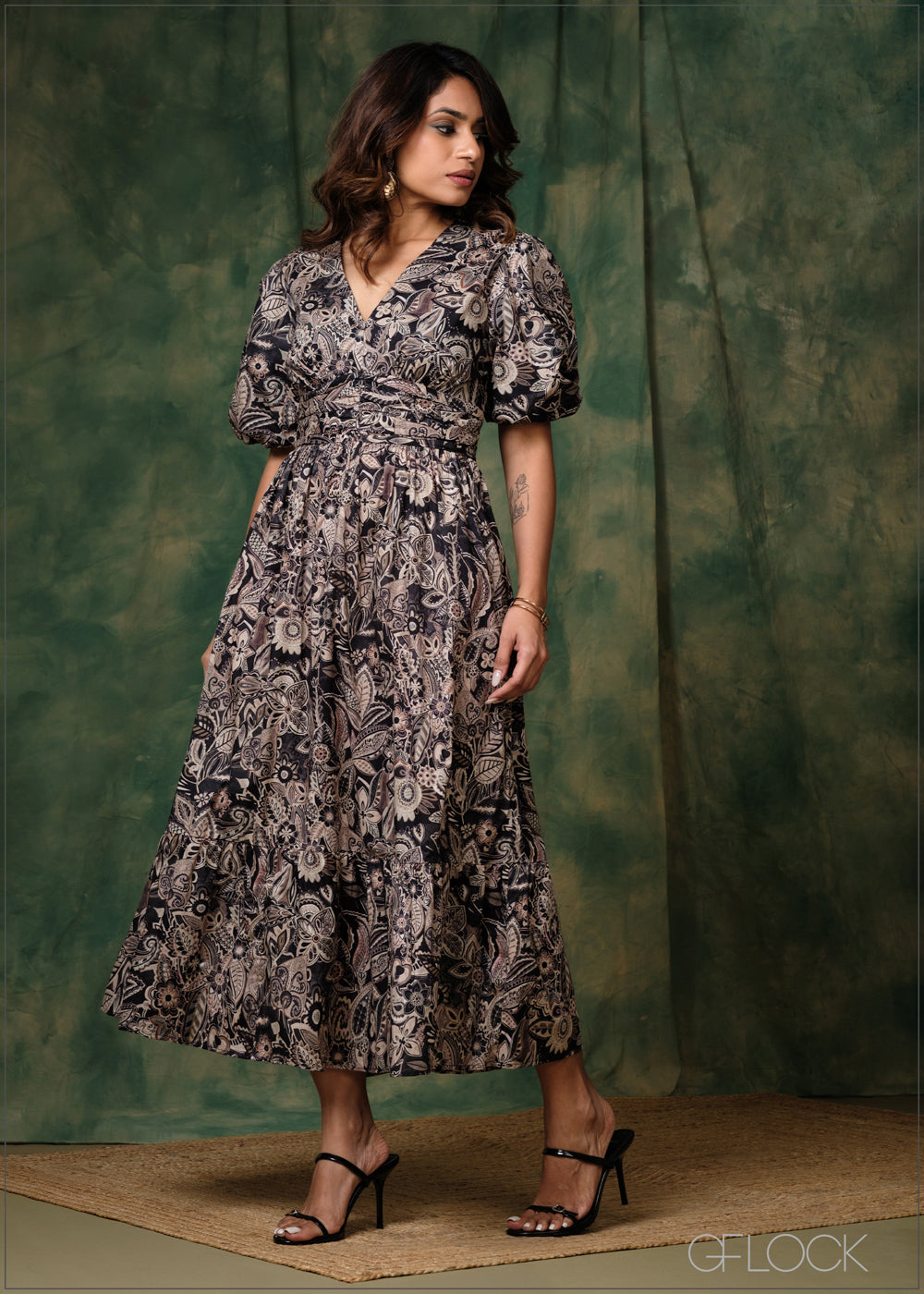 Waist Detailed Printed Dress - 281225