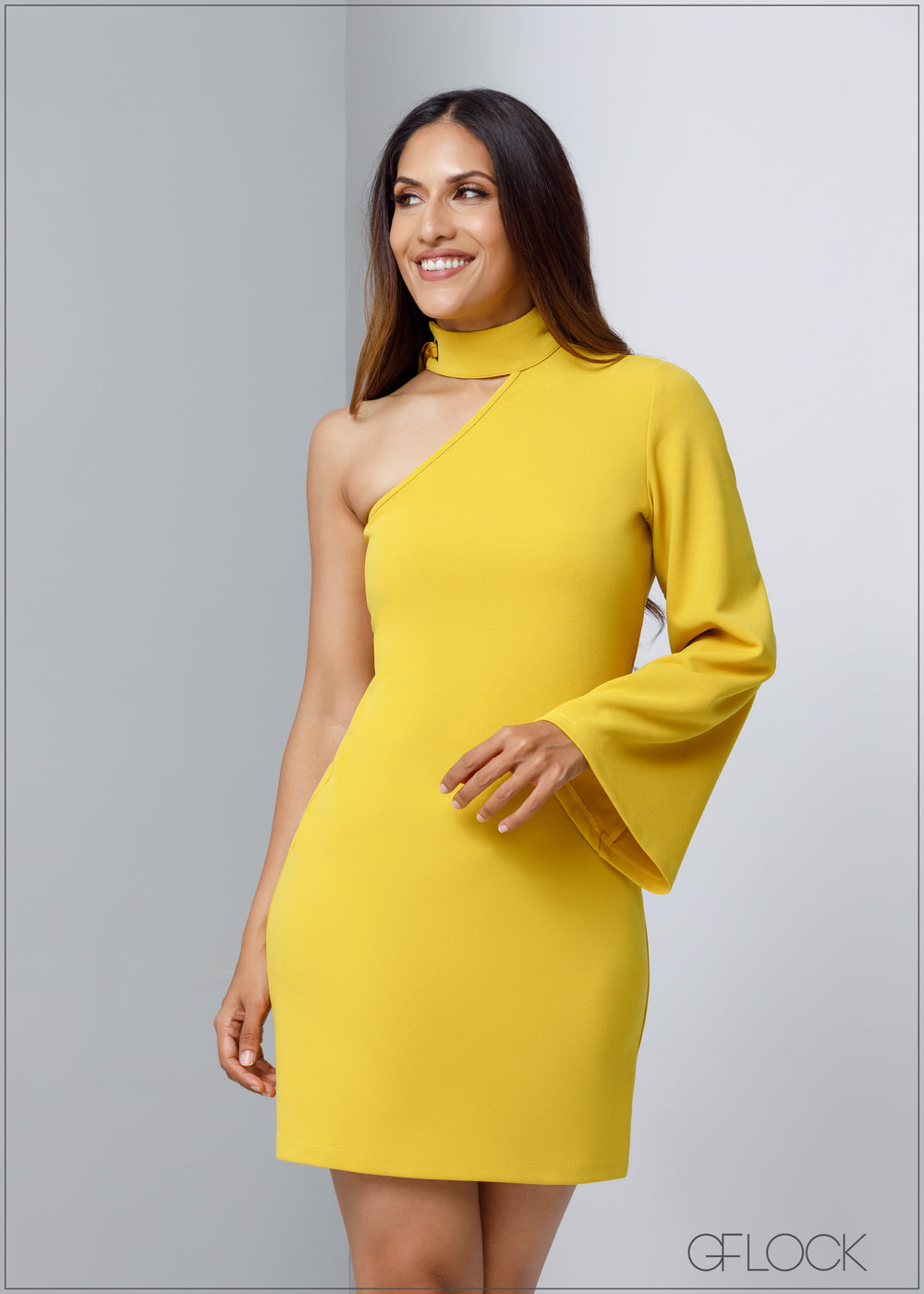 Ring Detail Tie Up One Shoulder Dress - 120623