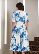 Short Sleeved V-Neck Midi Dress - 271023