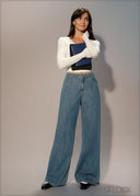 Light Wash Wide Leg Jean - Long Length - 250626