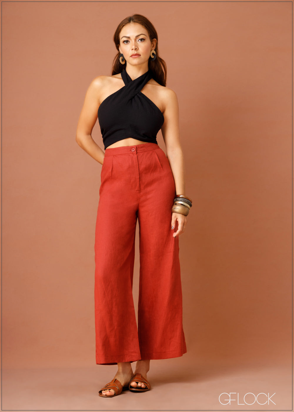 Wide Leg Pleat Detail Linen Pant - 170323