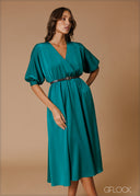 Puff Sleeve Midi Dress - 140826
