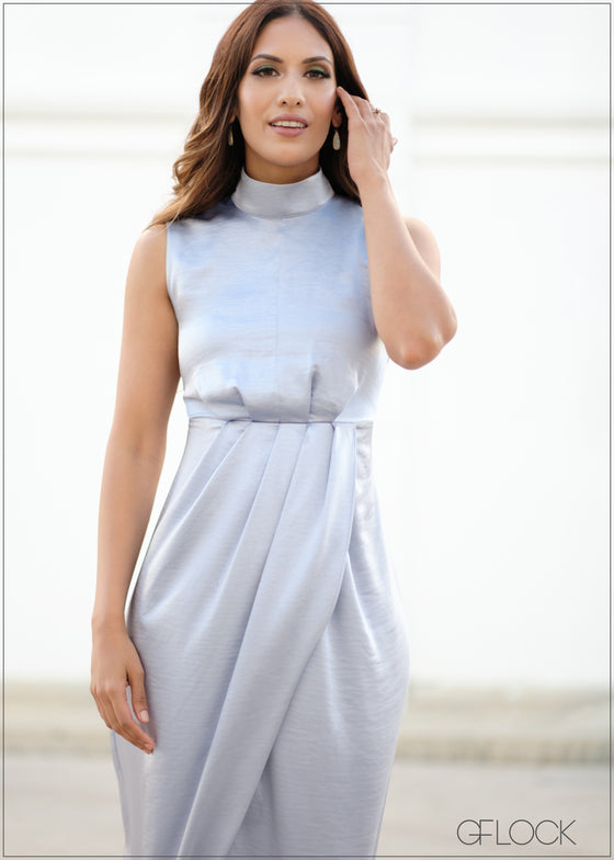 High Neck Draped Detail Maxi Dress - 210723