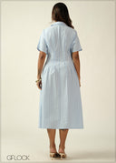 Pleat Detailed Stripe Midi Dress - 270726