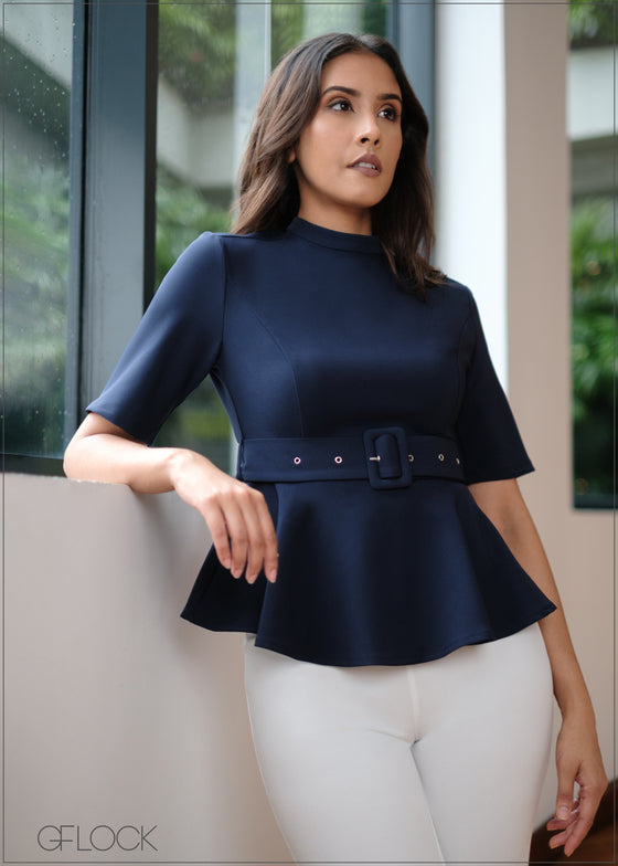 Peplum Belted Top - 091023