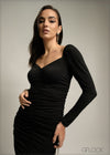 Long Sleeve Ruched Mini Dress -220825