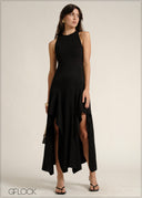 Asymmetric Detailed Contrast Dress - 110526