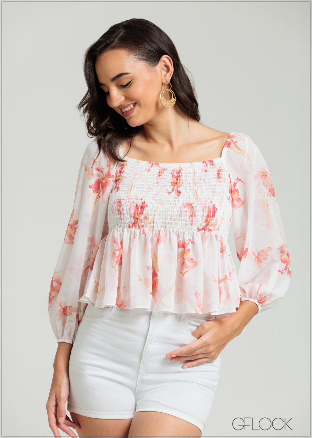 Puff Sleeve Smocked Top - 080825