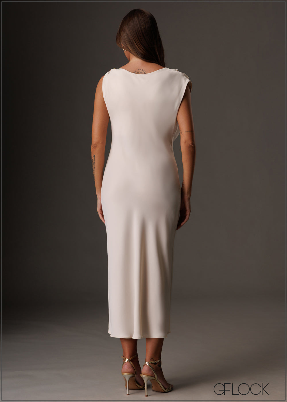 Cowl neck midi satin  bias cut dress