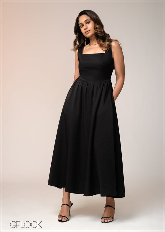 Square Neck Flared Dress - 271025