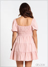 Puff Sleeve Tiered Dress - 211024