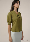 Front Collared Puff Sleeved Top - 240726