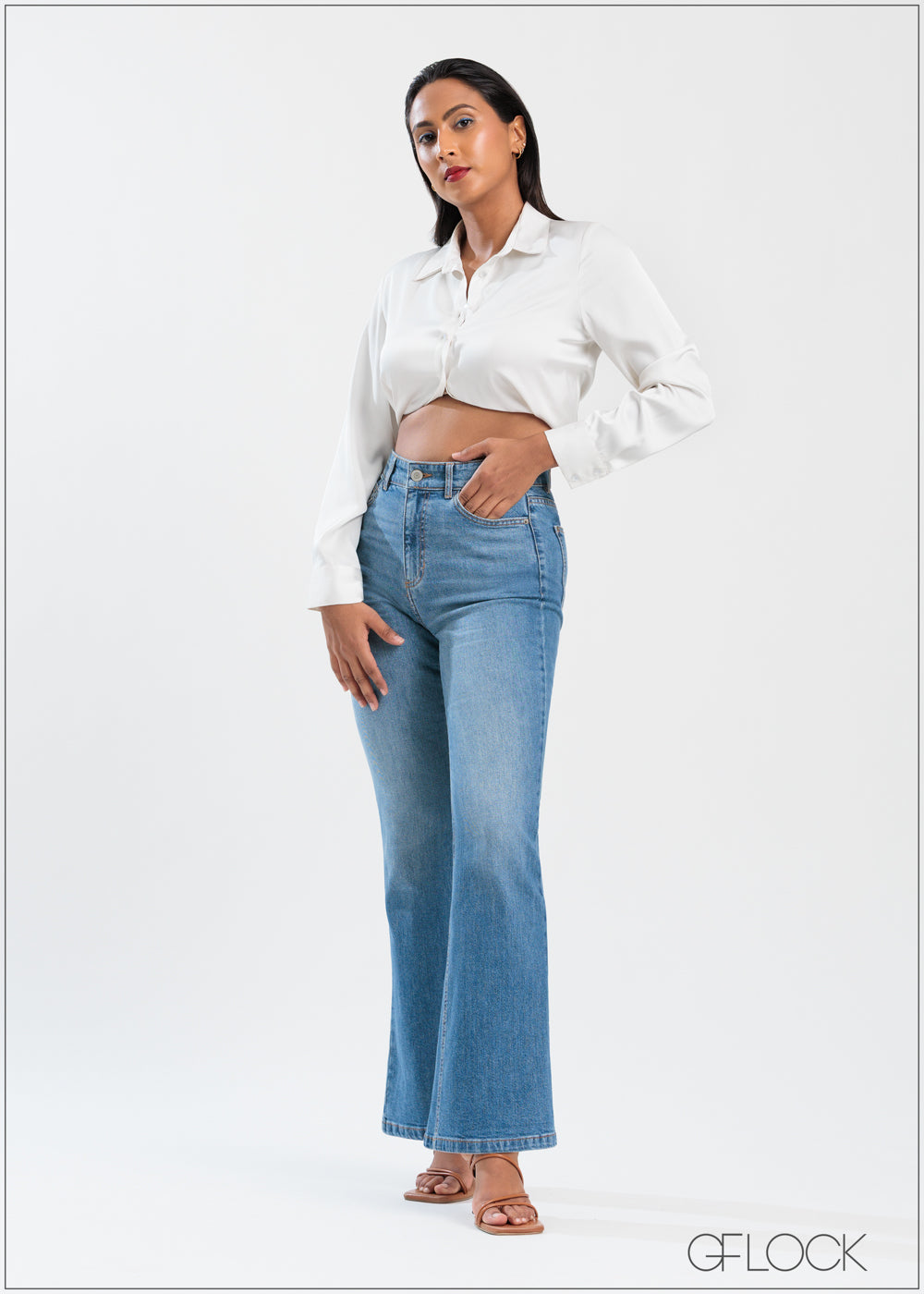 Mid Wash Flare Jean - Long Length - 250625