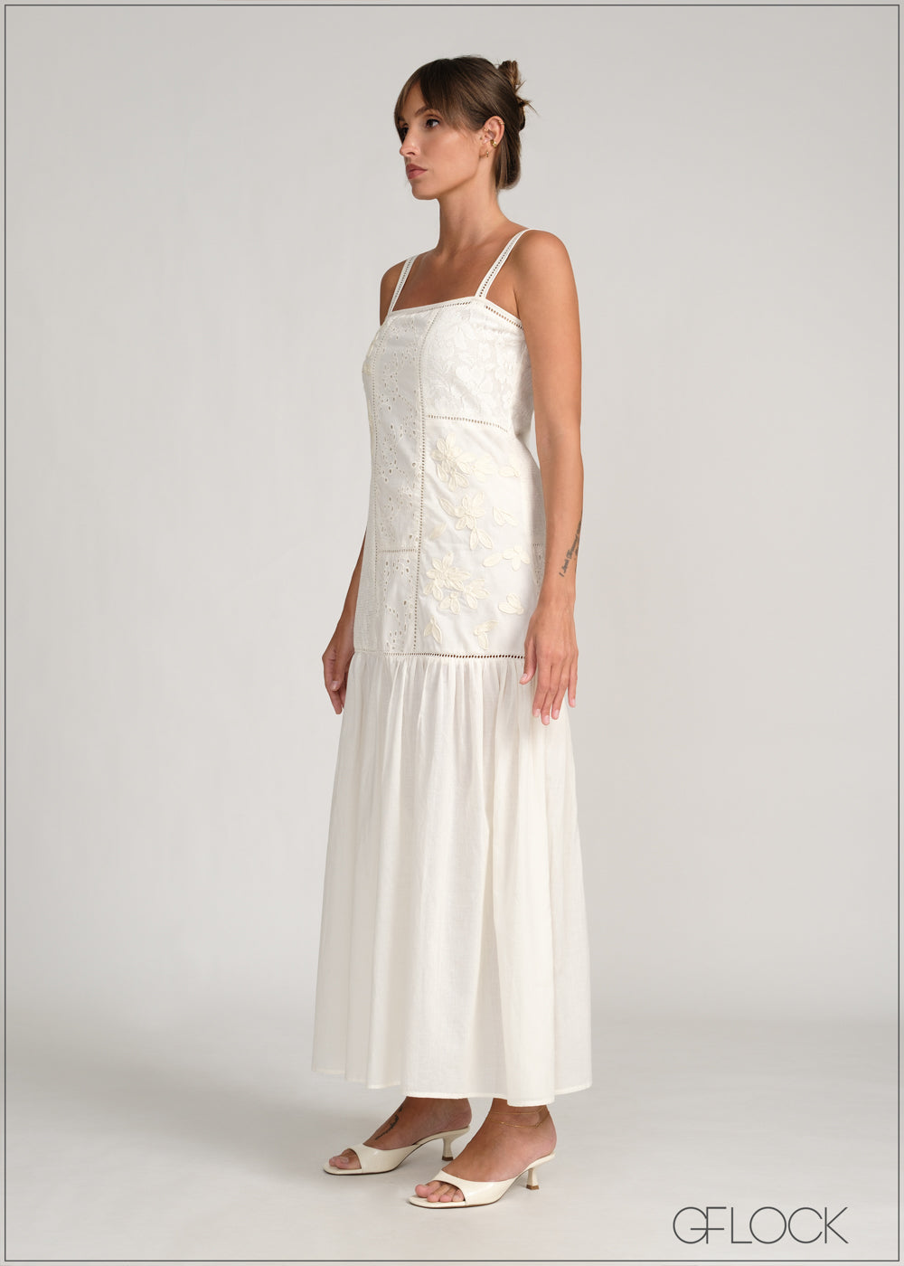 Strappy Lace Mix Midi Dress - 231225