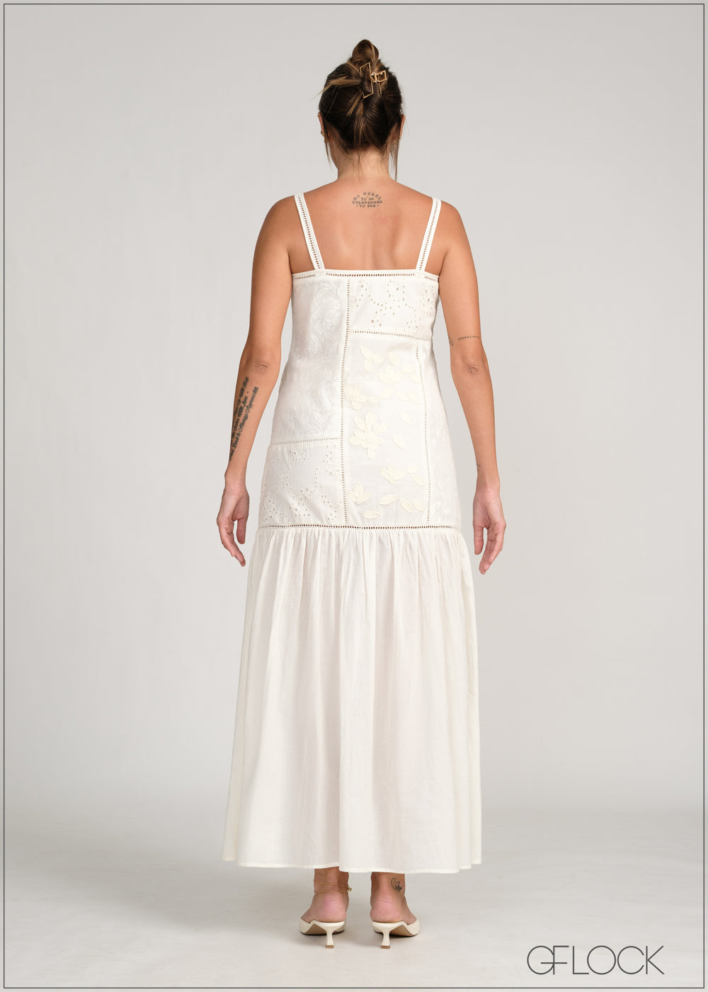 Strappy Lace Mix Midi Dress - 231225