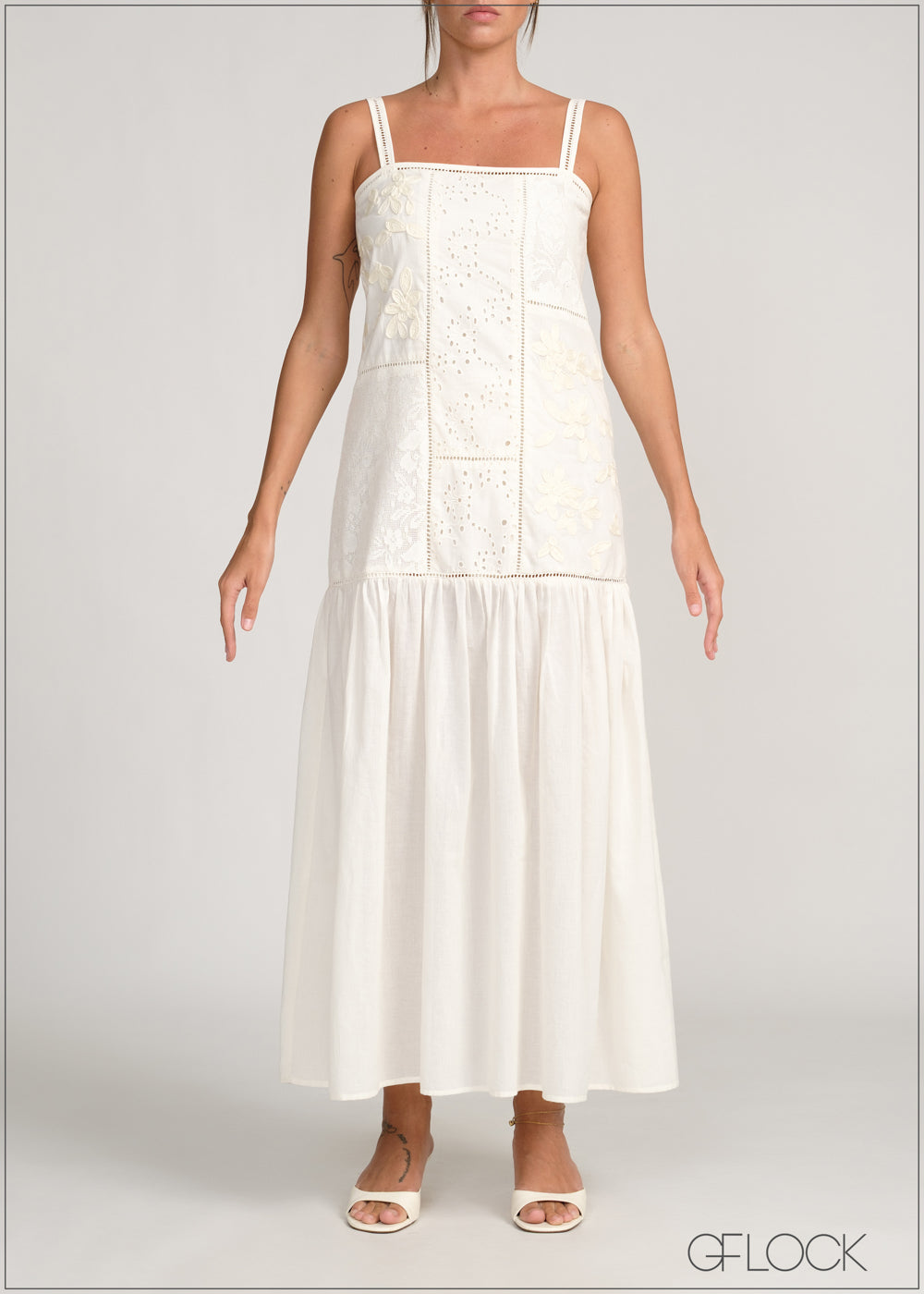 Strappy Lace Mix Midi Dress - 231225