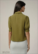 Front Collared Puff Sleeved Top - 240726