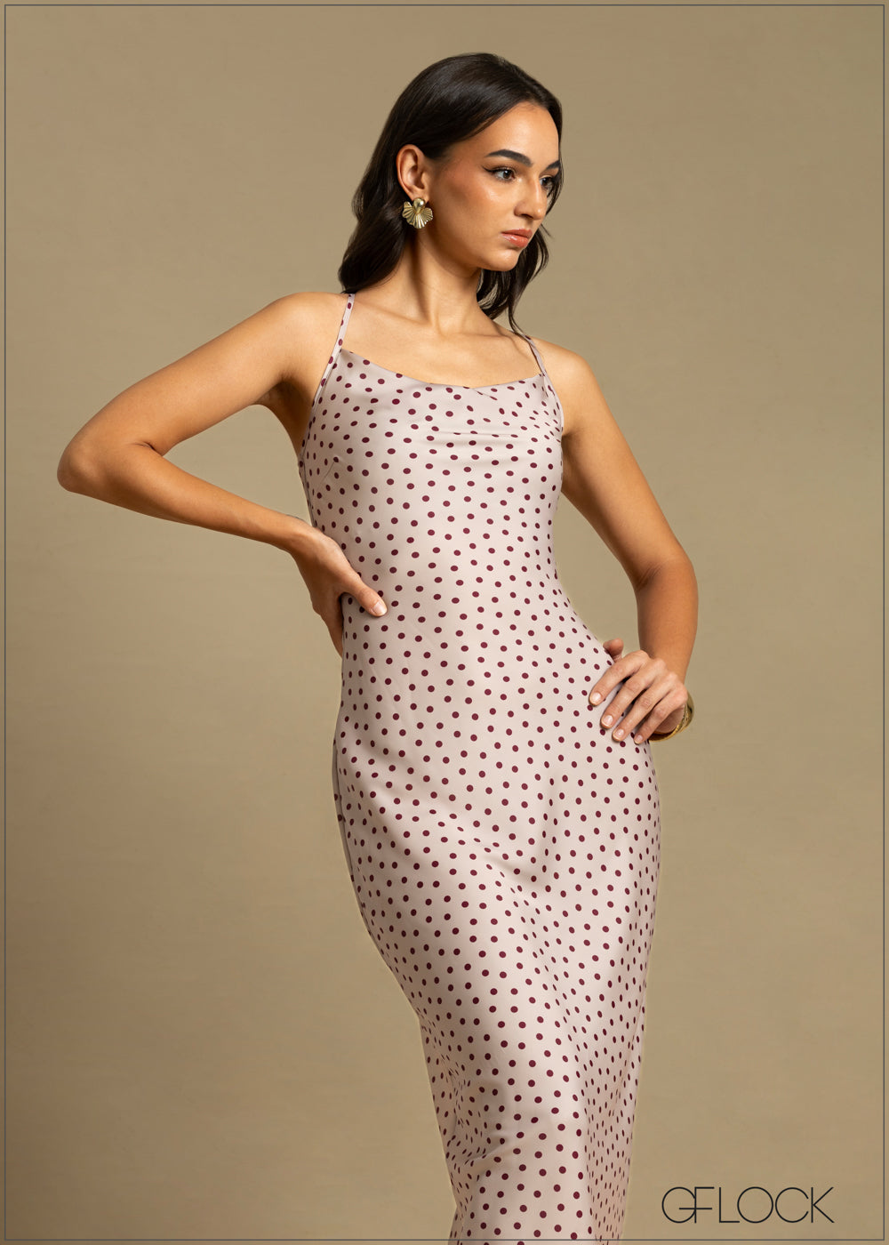 Polka Dot Cowl Maxi Dress - 240925