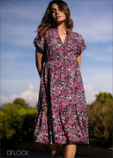 Puff Sleeve Midi Dress - 171025