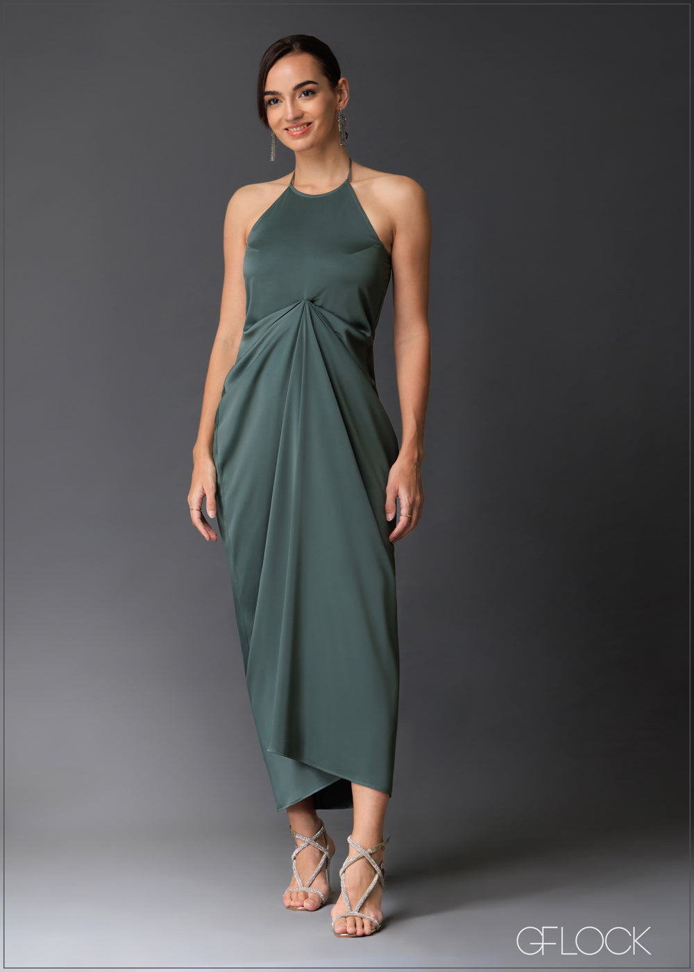 Halter Neck Pleat Detail Maxi Dress - 020525