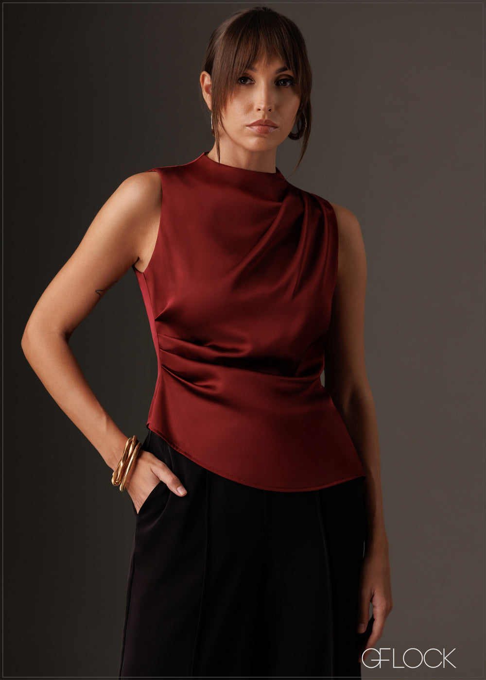 High Neck Pleat Detailed Top - 141125