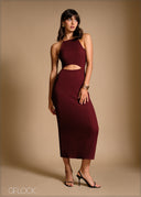 Halter neck cut out detail midi dress