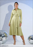 Collared Long Sleeve Wrap Dress - 271224