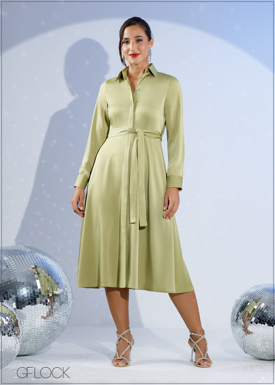 Collared Long Sleeve Wrap Dress - 271224