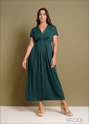 Batwing Sleeve Fold Pleated Detail Dress - 240424