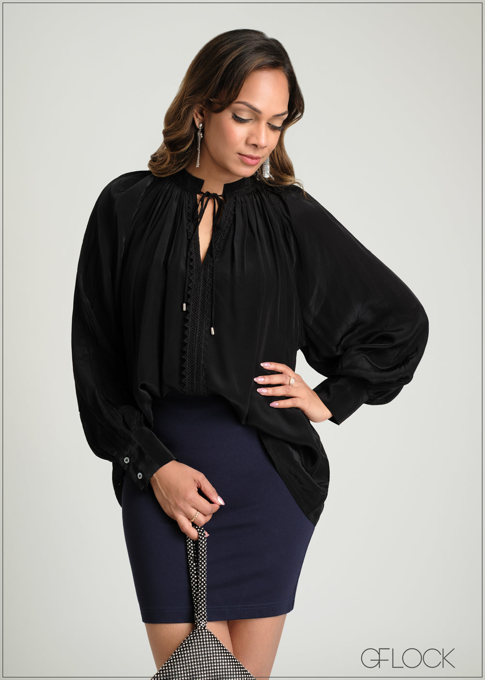 Lace Insert Long Sleeve Top - 100425IE