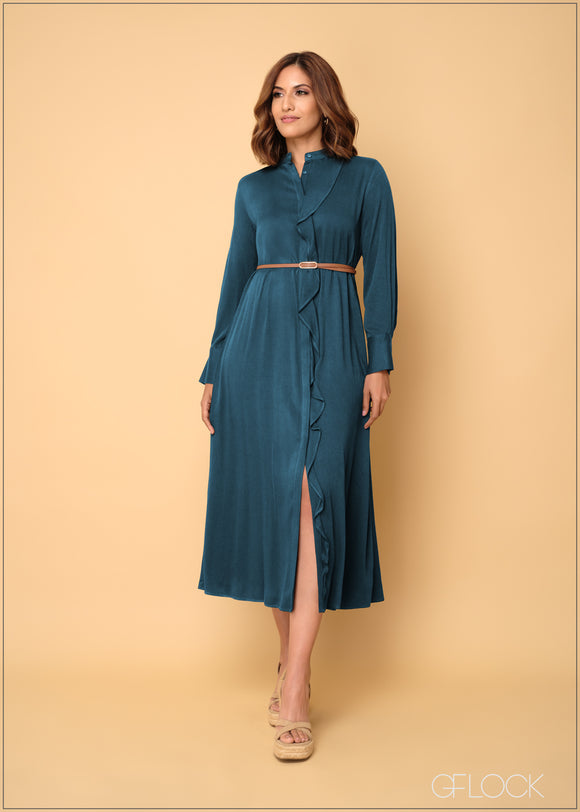 Ruffled Shirt Dress - 010124