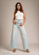 Light Wash Wide Leg Jean - Long Length - 241225D