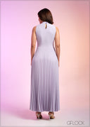 High Neck Pleated Maxi Dress - 290324
