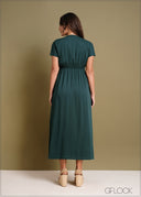 Batwing Sleeve Fold Pleated Detail Dress - 240424