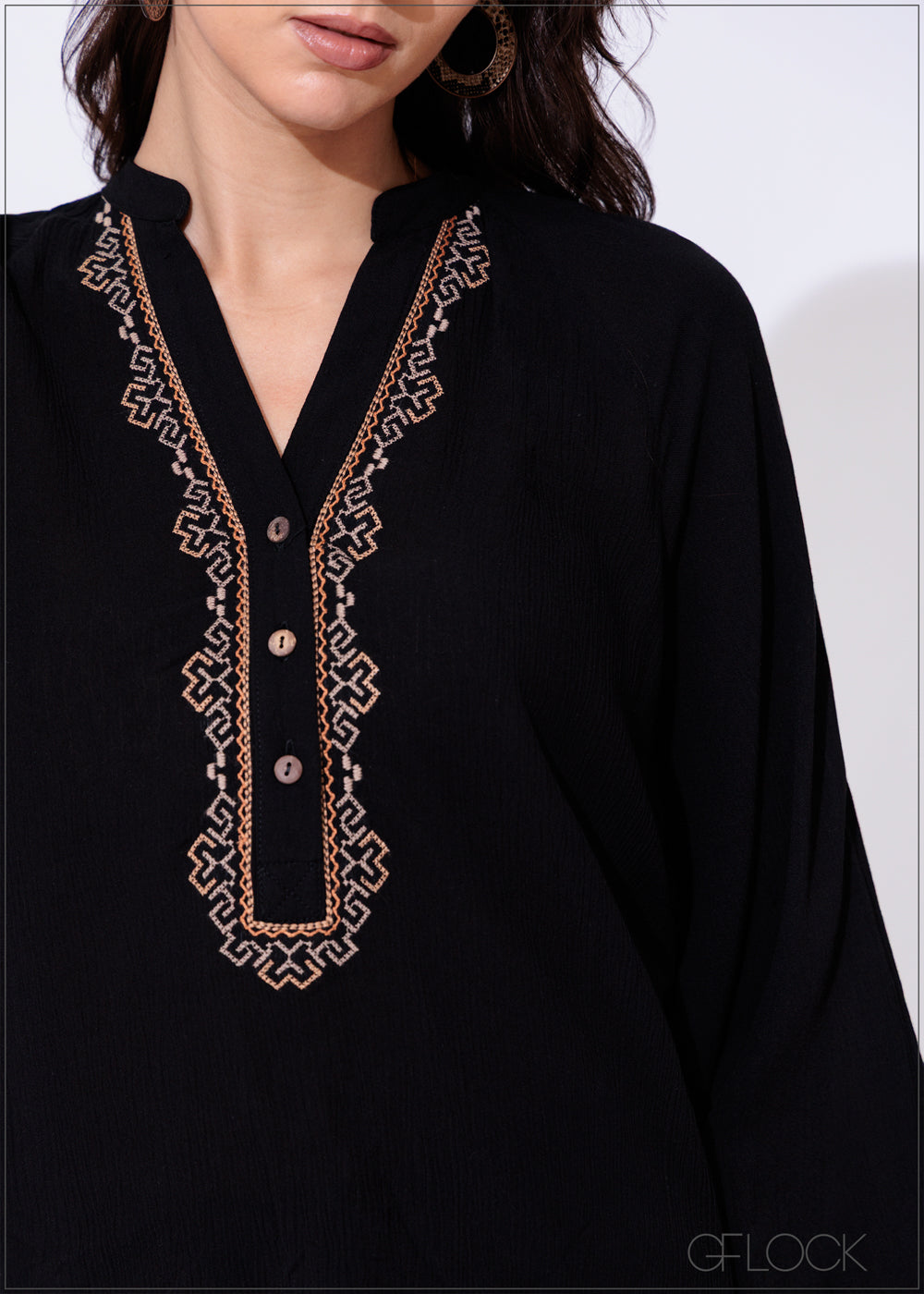 Embroidery Long Sleeve Top - 300425