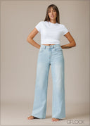 Light Wash Wide Leg Jean - Short Length - 210326D