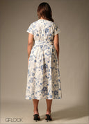 Lace Insert Printed Dress - 160126