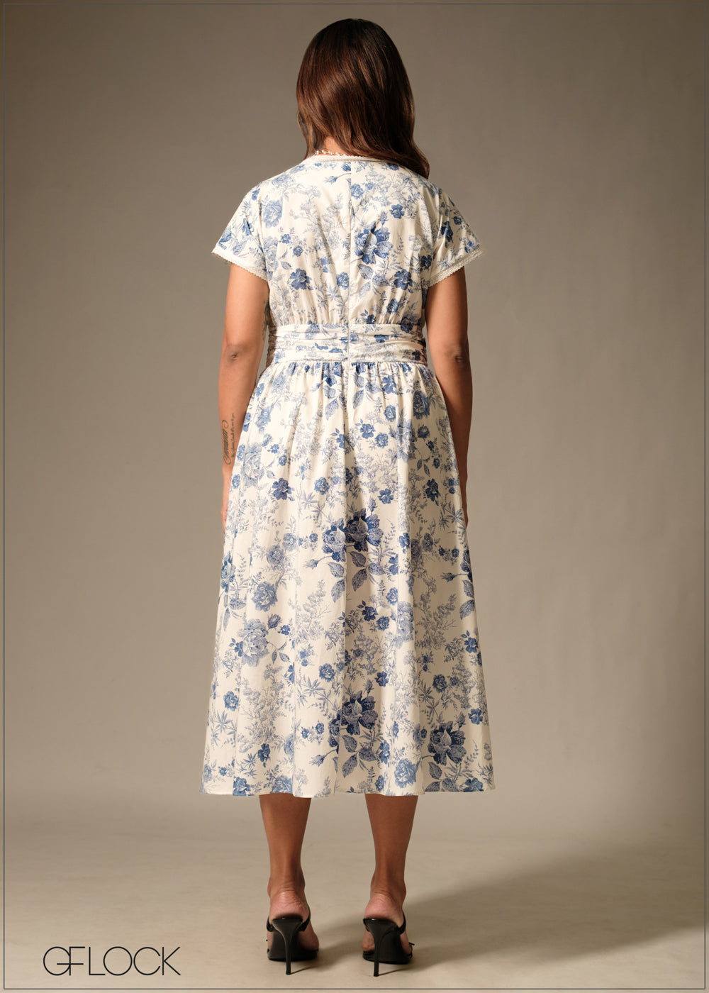 Lace Insert Printed Dress - 160126